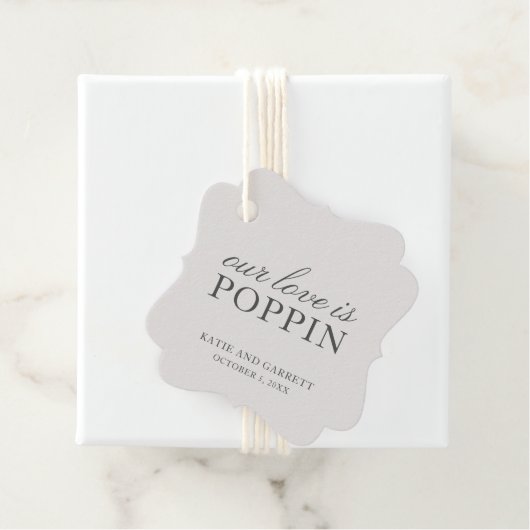 Onze liefde is poppin Elegant Grey Weddenschap Bedankjes Labels (In situ)