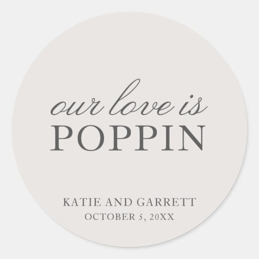 Onze liefde is poppin Elegant Grey Weddenschap Ronde Sticker (Voorkant)
