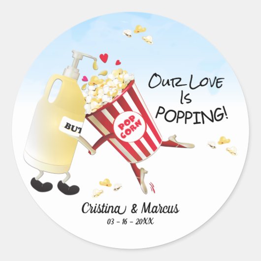 Onze liefde is Poppin Popcorn Ronde Sticker (Voorkant)