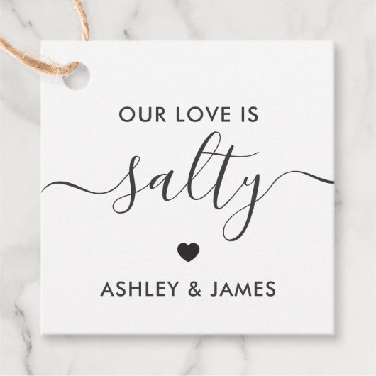 Onze liefde is zoute bruiloft gunst Labels (Voorkant)
