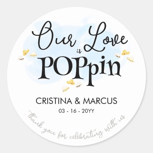 Onze Liefde Laat Popcorn Springen Ronde Sticker (Voorkant)