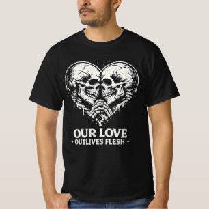 Onze liefde overleeft vlees Romantisch skelet Graf T-shirt