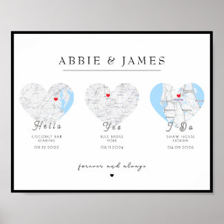 Onze Liefdesreis Locatiekaart Koppel Jubileum Poster