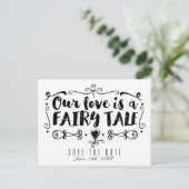 ONZE LIEFT IS EEN VRIJE TALE Weddenschap Save the  Aankondigingskaart (Staand voorkant)