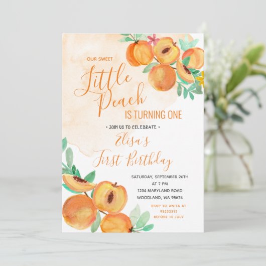 Onze lieve kleine perzik verjaardag kaart (Staand voorkant)