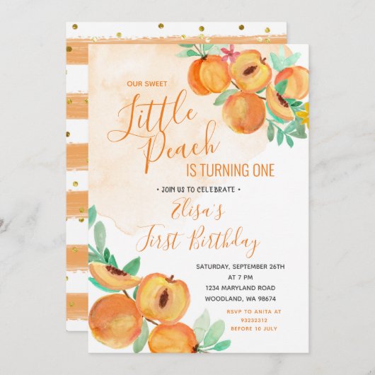 Onze lieve kleine perzik verjaardag kaart (Voorkant / Achterkant)