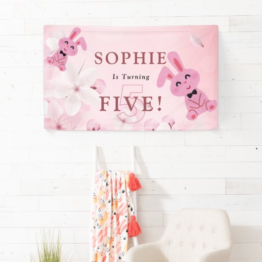 Onze lieve konijnenprinses wordt 5! feestbanner spandoek (Insitu)