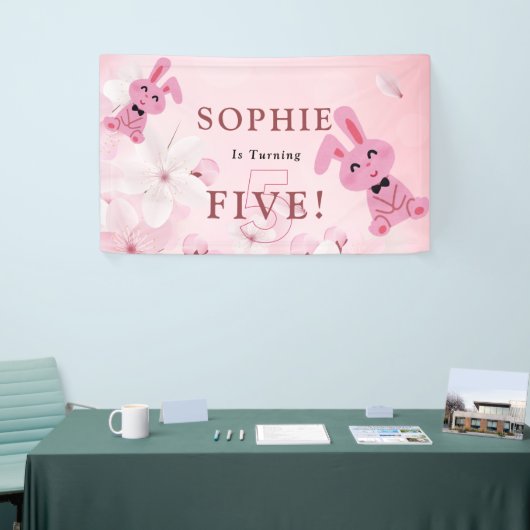 Onze lieve konijnenprinses wordt 5! feestbanner spandoek (Beurs)
