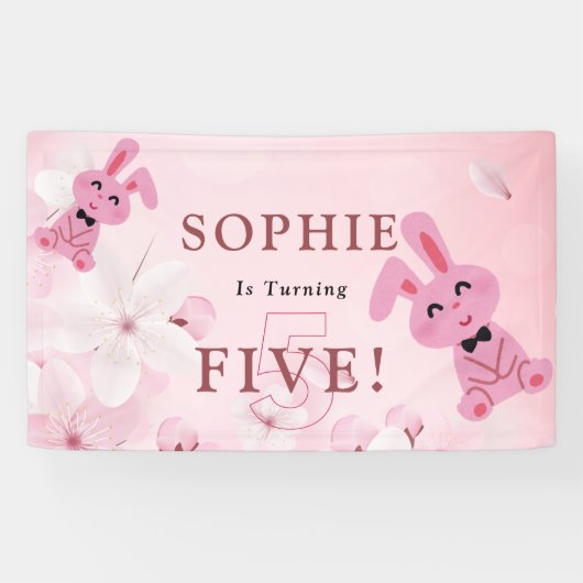 Onze lieve konijnenprinses wordt 5! feestbanner spandoek (Horizontaal)
