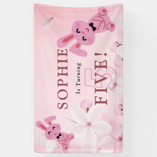 Onze lieve konijnenprinses wordt 5! feestbanner spandoek (Verticaal)