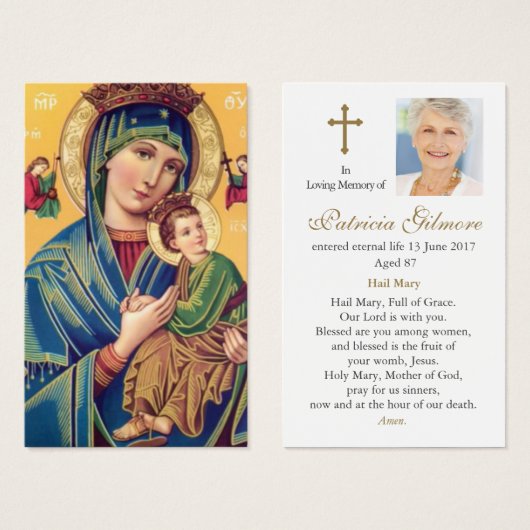 Onze Lieve Vrouw Eeuwige Hulp Verlies Gebed Sympat Visitekaartjes (Voorkant /achterkant)