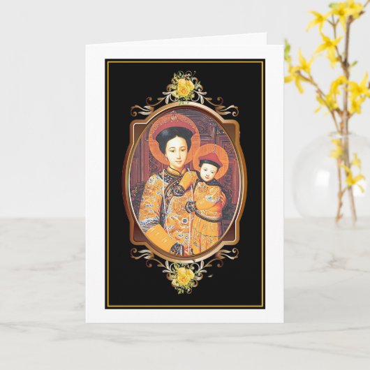 Onze-Lieve-Vrouw van China Katholiek Religieus Kaart (Gele Bloem)