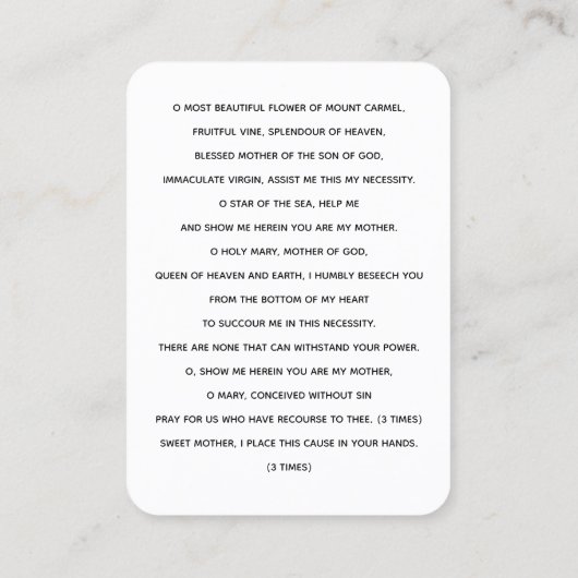 Onze Lieve Vrouw van de berg Karmel en Jezus Gebed Visitekaartje (Achterkant)