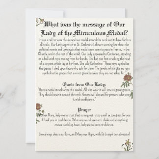 Onze Lieve Vrouw van de Miraculous Medaille Gebeds Kaart