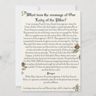 Onze Lieve Vrouw van de Pilaar Gebed Kaart