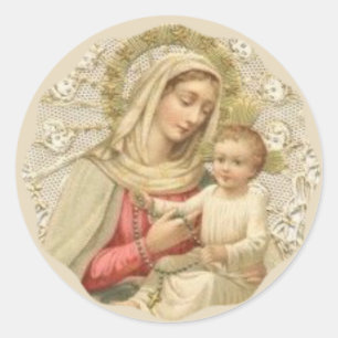 Onze Lieve Vrouw van de Rozenkrans met de Baby Jes Ronde Sticker