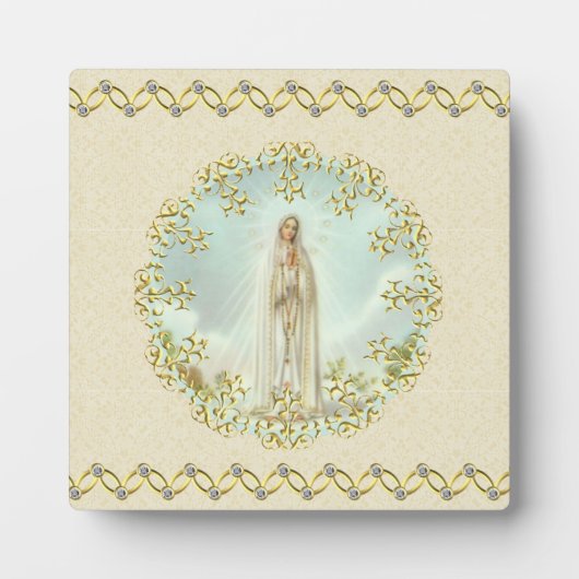 Onze-Lieve-Vrouw van Fatima gouden krans diamanten Fotoplaat (Voorkant)