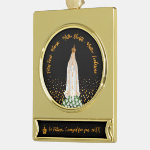 Onze-Lieve-Vrouw van Fatima Kaarsenprocessie Verguld Banner Ornament