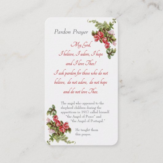 Onze-Lieve-Vrouw van Fatima - "Pardon Prayer" Kaar Informatiekaartje (Achterkant)
