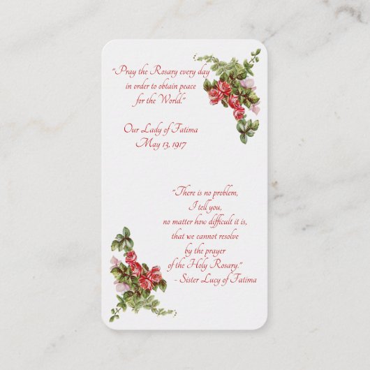 Onze Lieve Vrouw van Fatima Rozenkrans Petitie Kaa Informatiekaartje (Achterkant)