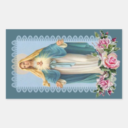 Onze Lieve Vrouw van Genade Roze Rozen Rechthoekige Sticker (Voorkant)