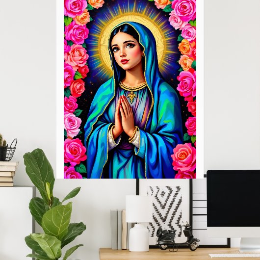 Onze-Lieve-Vrouw van Guadalupe bidt Maagd Maria Gr Poster (Thuiskantoor)