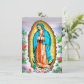 Onze Lieve Vrouw van Guadalupe Bloemen met Gebed Feestdagenkaart (Staand voorkant)