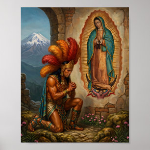 Onze Lieve Vrouw van Guadalupe en Azteekse Krijger Poster