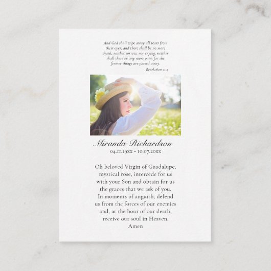 Onze-Lieve-Vrouw van Guadalupe Foto Begrafenisgebe Plaatskaartje (Achterkant)