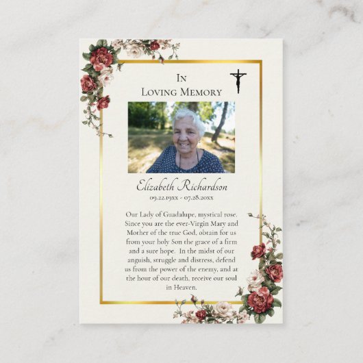 Onze Lieve Vrouw van Guadalupe Foto Memorial Gebed Plaatskaartje (Achterkant)