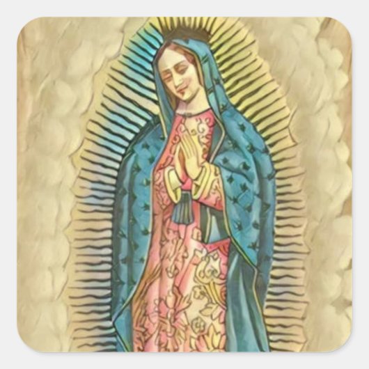 Onze Lieve Vrouw van Guadalupe Katholiek Hispanic Vierkante Sticker (Voorkant)