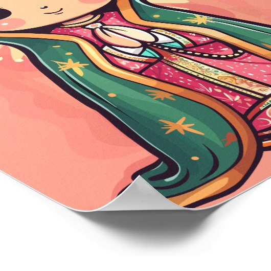 Onze Lieve Vrouw van Guadalupe Leuke Kawaii Stijl Poster (Hoek)
