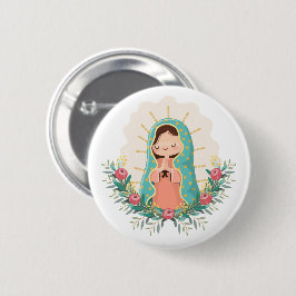 Onze-Lieve-Vrouw van Guadalupe met bloemen Kawaii- Ronde Button 5,7 Cm