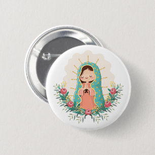 Onze-Lieve-Vrouw van Guadalupe met bloemen Kawaii- Ronde Button 5,7 Cm