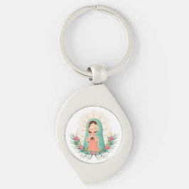 Onze Lieve Vrouw van Guadalupe met bloemen Kawaii Sleutelhanger
