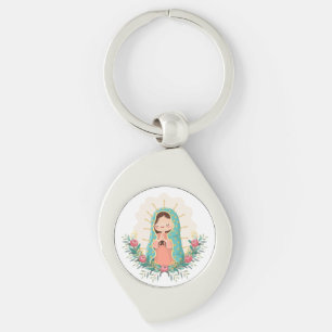 Onze Lieve Vrouw van Guadalupe met bloemen Kawaii  Sleutelhanger