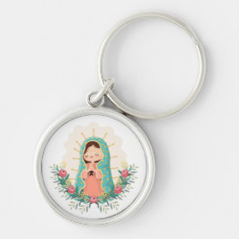 Onze Lieve Vrouw van Guadalupe met bloemen Kawaii Sleutelhanger