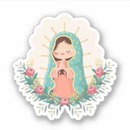 Onze Lieve Vrouw van Guadalupe met bloemen Kawaii Sticker