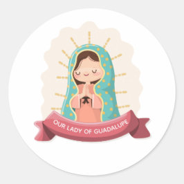 Onze Lieve Vrouw van Guadalupe met lint Kawaii Sti Ronde Sticker