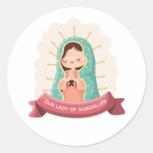 Onze Lieve Vrouw van Guadalupe met lint Kawaii Sti Ronde Sticker