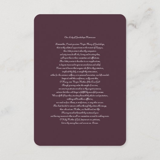 Onze Lieve Vrouw van Guadalupe Rev 12 met Memorare Informatiekaartje (Achterkant)