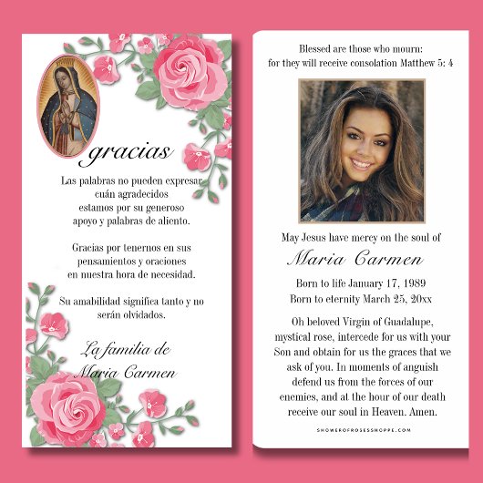 Onze-Lieve-Vrouw van Guadalupe Rouwbetuiging Spaan Bedankkaart