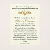 Onze-Lieve-Vrouw van Guadalupe - Spaans begrafenis Visitekaartje (Achterkant)