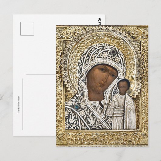 Onze-Lieve-Vrouw van Kazan ingewikkelde gouden Lij Briefkaart (Voorkant / Achterkant)