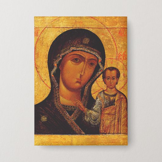 Onze-Lieve-Vrouw van Kazan Orthodoxe Icoon Button (Voorkant)