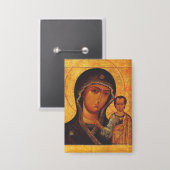 Onze-Lieve-Vrouw van Kazan Orthodoxe Icoon Button (Voorkant / Achterkant)