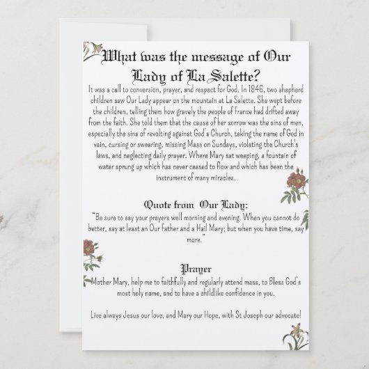 Onze Lieve Vrouw van La Salette Gebed Kaart (Achterkant)