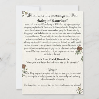 Onze Lieve Vrouw van Lourdes Gebedskaart Kaart