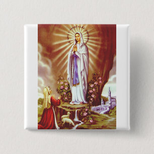 Onze Lieve Vrouw van Lourdes Premium Massabielle K Vierkante Button 5,1 Cm