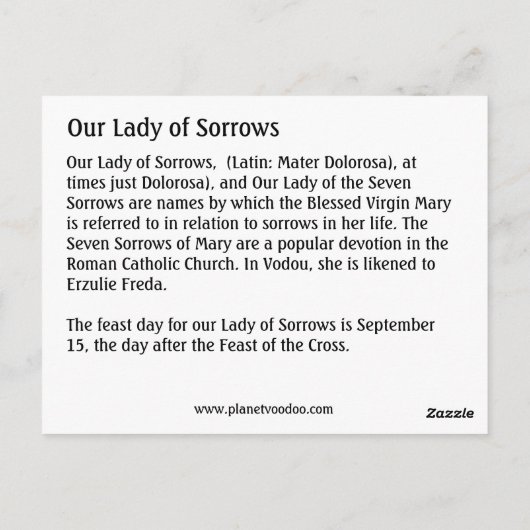 Onze-Lieve-Vrouw van Smarten Heilige Kaart (Achterkant)